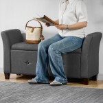 (Ottoman Penyimpanan Sevilla, Kain Linen Abu-abu Tua, dengan Bangku Berlapis Sayap, UKFR)